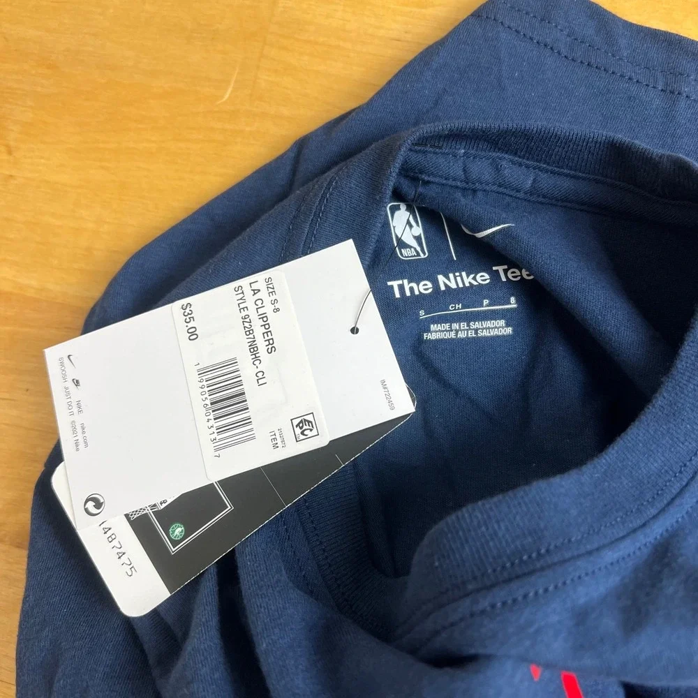 LA Clippers Nike Long Sleeve Graphic Tee Boys Size S (8) Navy Blue Cotton New
